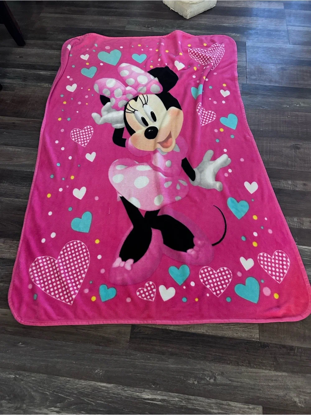 Disney Minnie Mouse Cartoon Character Plush Throw Blanket Pink Good Condition
